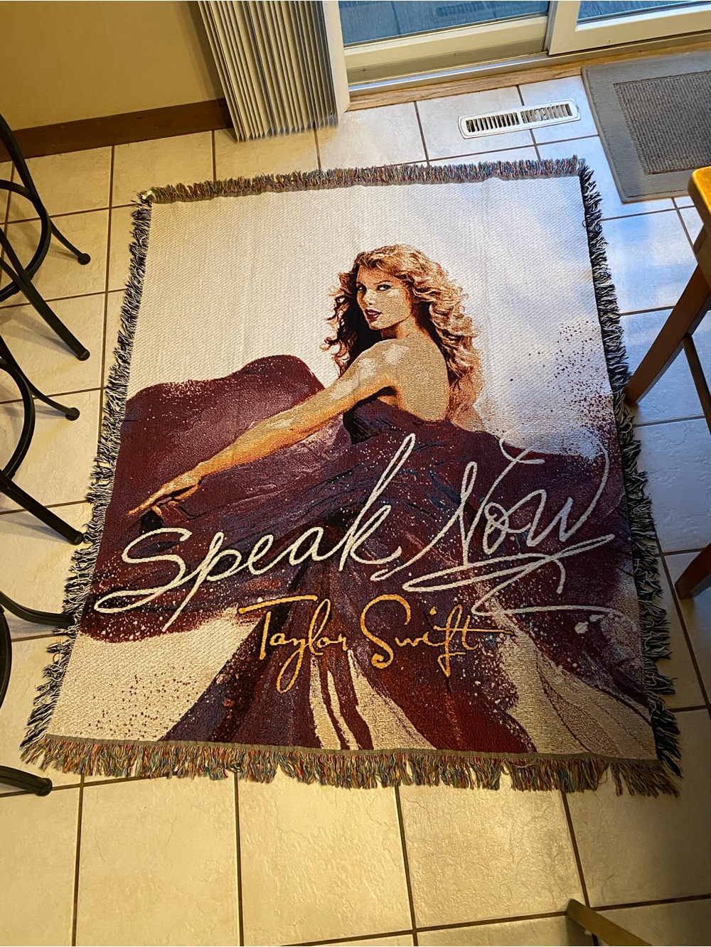 TAYLOR SWIFT 2011 SPEAK NOW TOUR Woven Throw Blanket Tapestry Fringe RARE50”x60”
